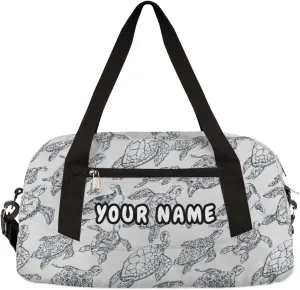 Sea Turtles Pattern Personalized Kids Duffel Bag for Girls Boys, Sea Turtles Debris Custom Name Dance Bag Overnight Small Duffel Bag Carry On Sports Travel Bag for School Practice Gymnastics Ballet