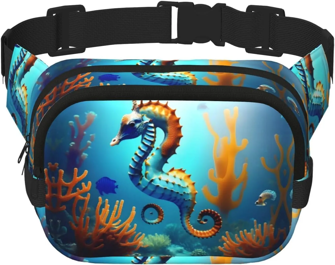 Seabed coral seahorse Printed multifunctional waist bag, unisex trendy messenger bag, travel sports storage bag