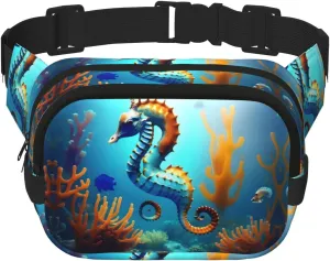 Seabed coral seahorse Printed multifunctional waist bag, unisex trendy messenger bag, travel sports storage bag