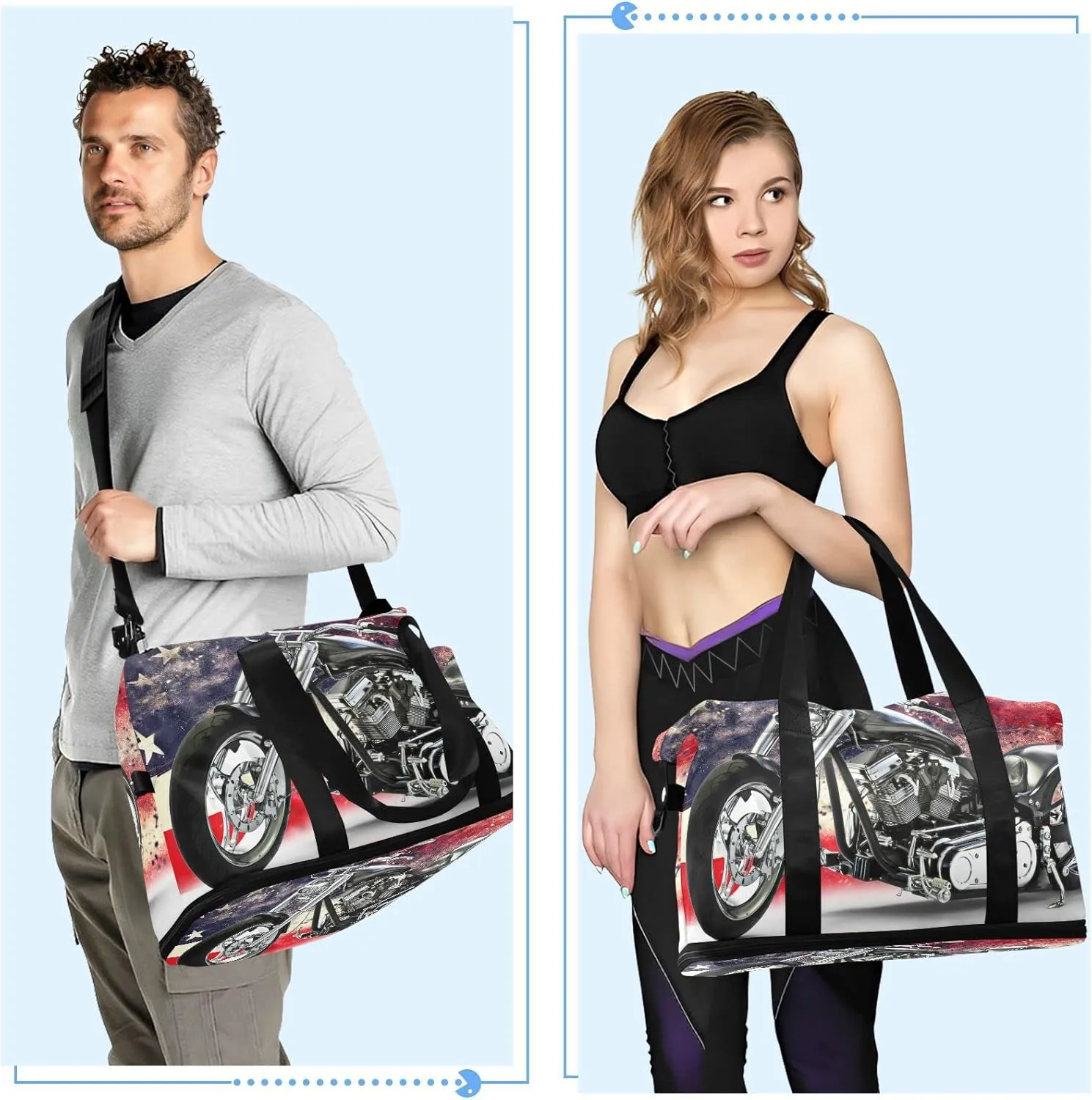 Seamless Hand Drawn Sketch Green Tropical Palm Trees Blue Sky Gym Duffel Bag, Polyester Travel Weekender Luggage Handbag with Waterproof Pocket for Wet Items, Unisex Foldable Tote for Sports