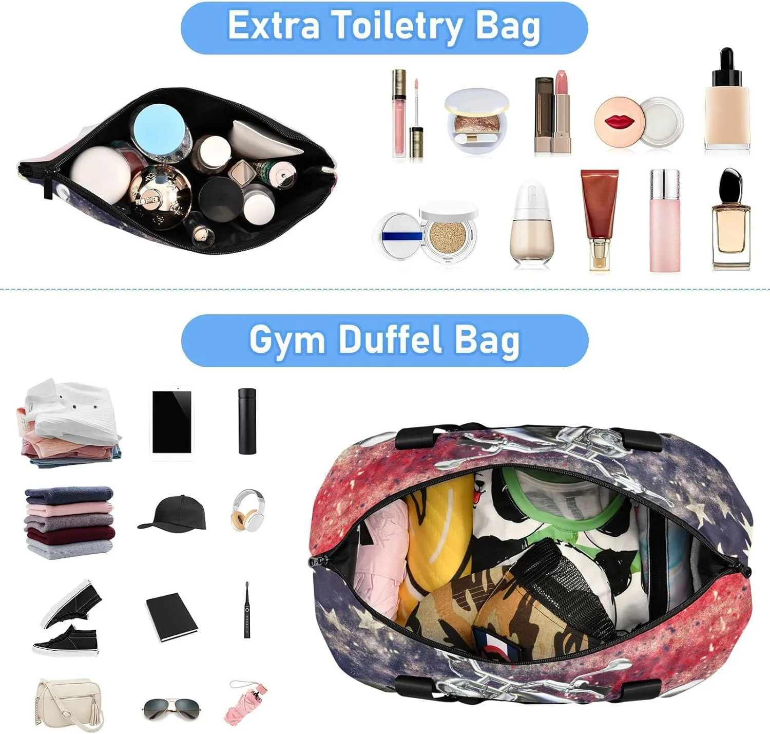Seamless Hand Drawn Sketch Green Tropical Palm Trees Blue Sky Gym Duffel Bag, Polyester Travel Weekender Luggage Handbag with Waterproof Pocket for Wet Items, Unisex Foldable Tote for Sports