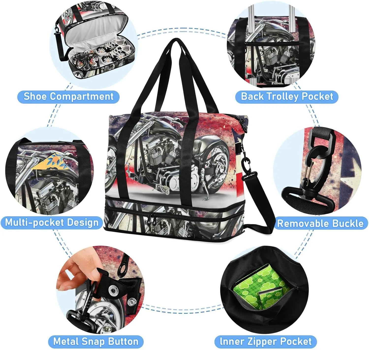 Seamless Hand Drawn Sketch Green Tropical Palm Trees Blue Sky Gym Duffel Bag, Polyester Travel Weekender Luggage Handbag with Waterproof Pocket for Wet Items, Unisex Foldable Tote for Sports