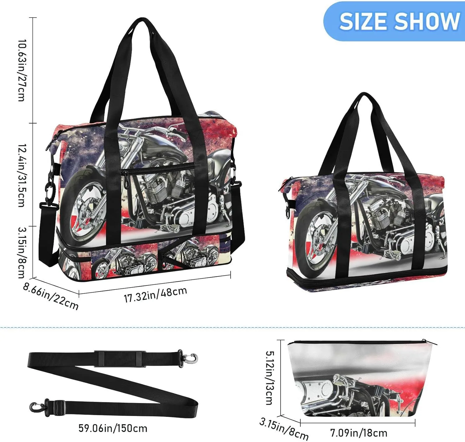 Seamless Hand Drawn Sketch Green Tropical Palm Trees Blue Sky Gym Duffel Bag, Polyester Travel Weekender Luggage Handbag with Waterproof Pocket for Wet Items, Unisex Foldable Tote for Sports