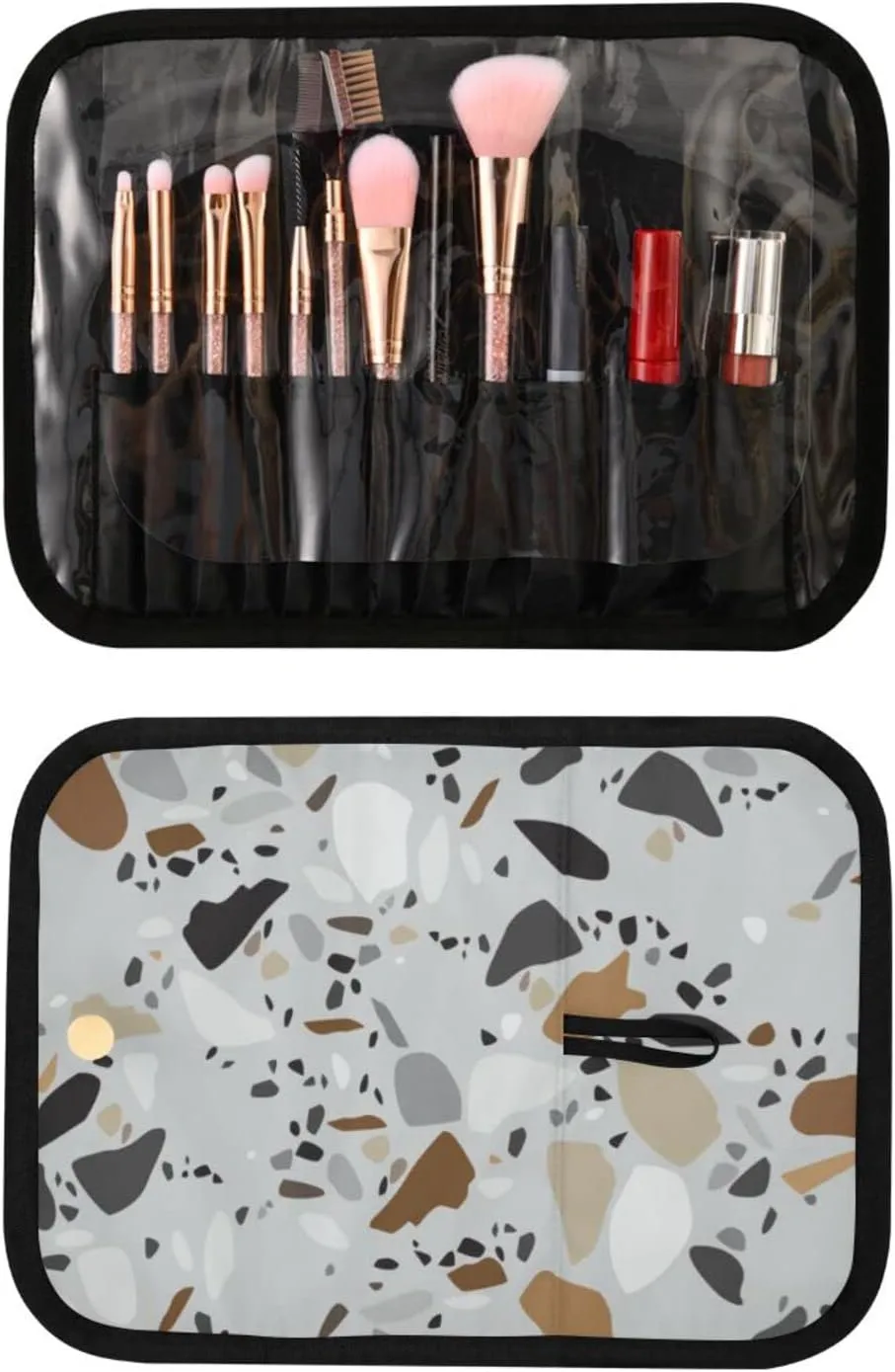 Seamless Terrazzo Stone Fragments Rock Surface on Grey Background 3 PCs Set Toiletry bags, 1 Women's Travel Cosmetic Bag, 1 Hanging Toiletry Wash Bag, 1 Brush Case, Portable Makeup Storage Case