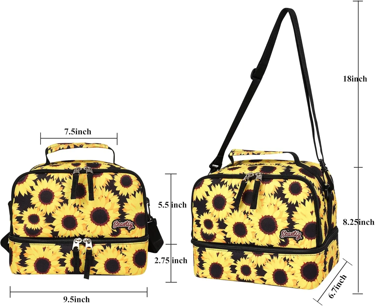 seastig Rolling Backpack 18in Double Handle Backpack Kids Wheeled Backpack Roller Backpack with Lunch Bag Set Girls Boys