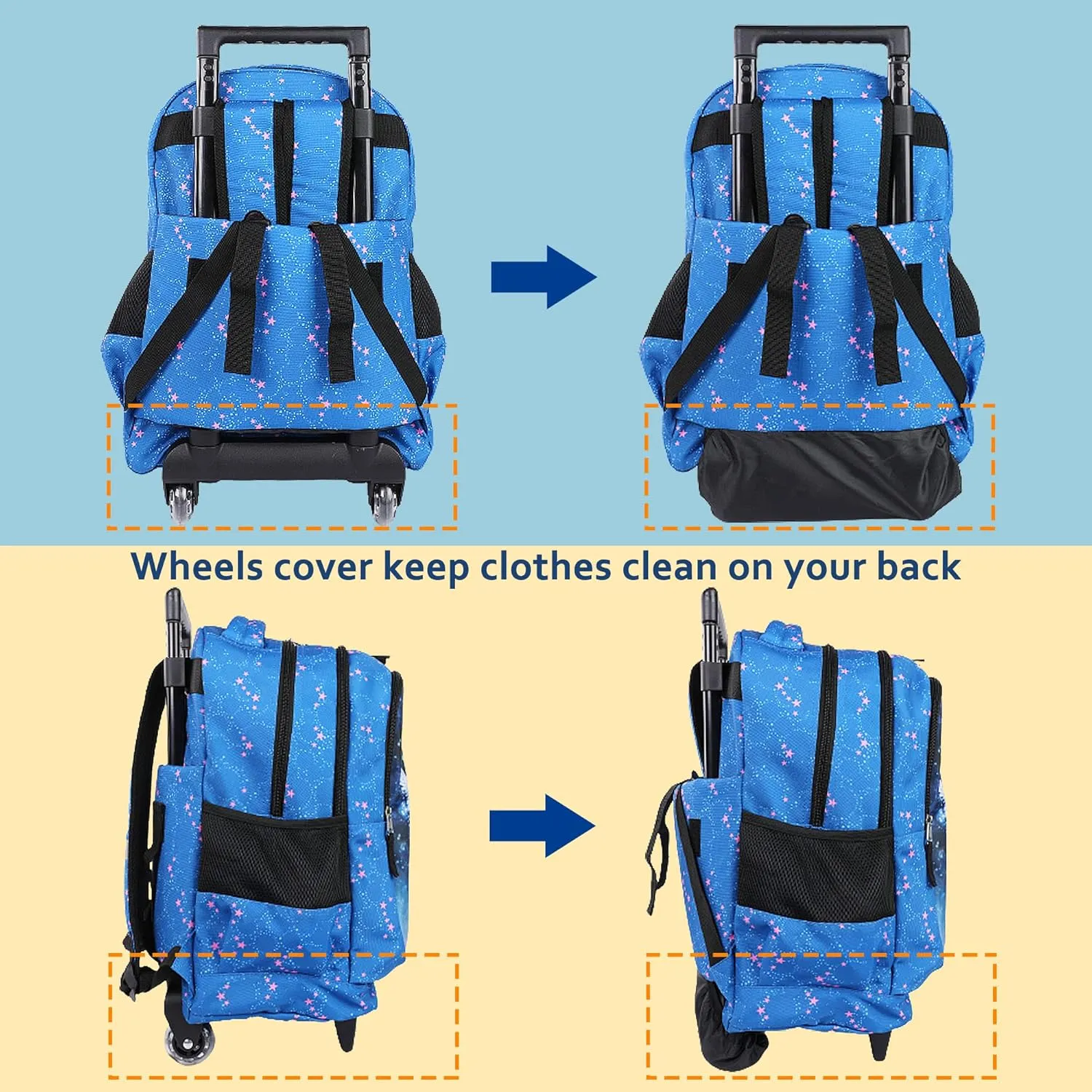 seastig Rolling Backpack 18in Double Handle Backpack Kids Wheeled Backpack Roller Backpack with Lunch Bag Set Girls Boys
