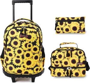 seastig Rolling Backpack 18in Double Handle Backpack Kids Wheeled Backpack Roller Backpack with Lunch Bag Set Girls Boys