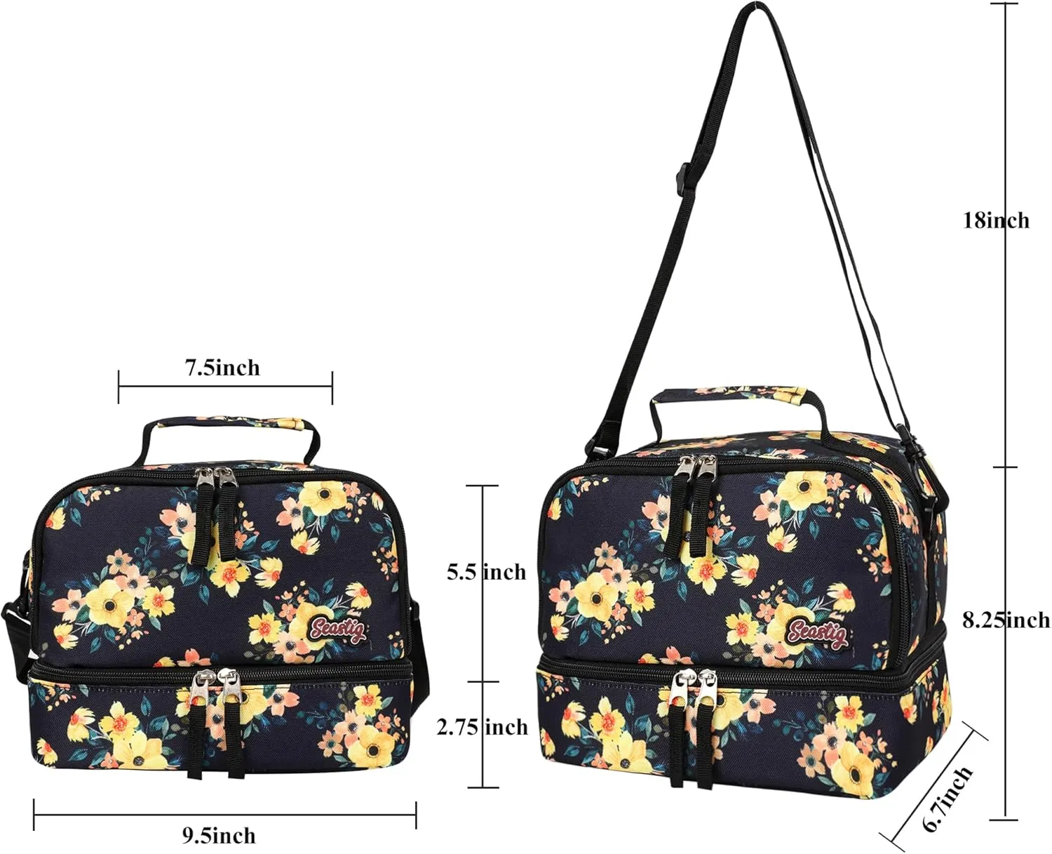 seastig Rolling Backpack 18in Double Handle Backpack Kids Wheeled Backpack Roller Backpack with Lunch Bag Set Girls Boys