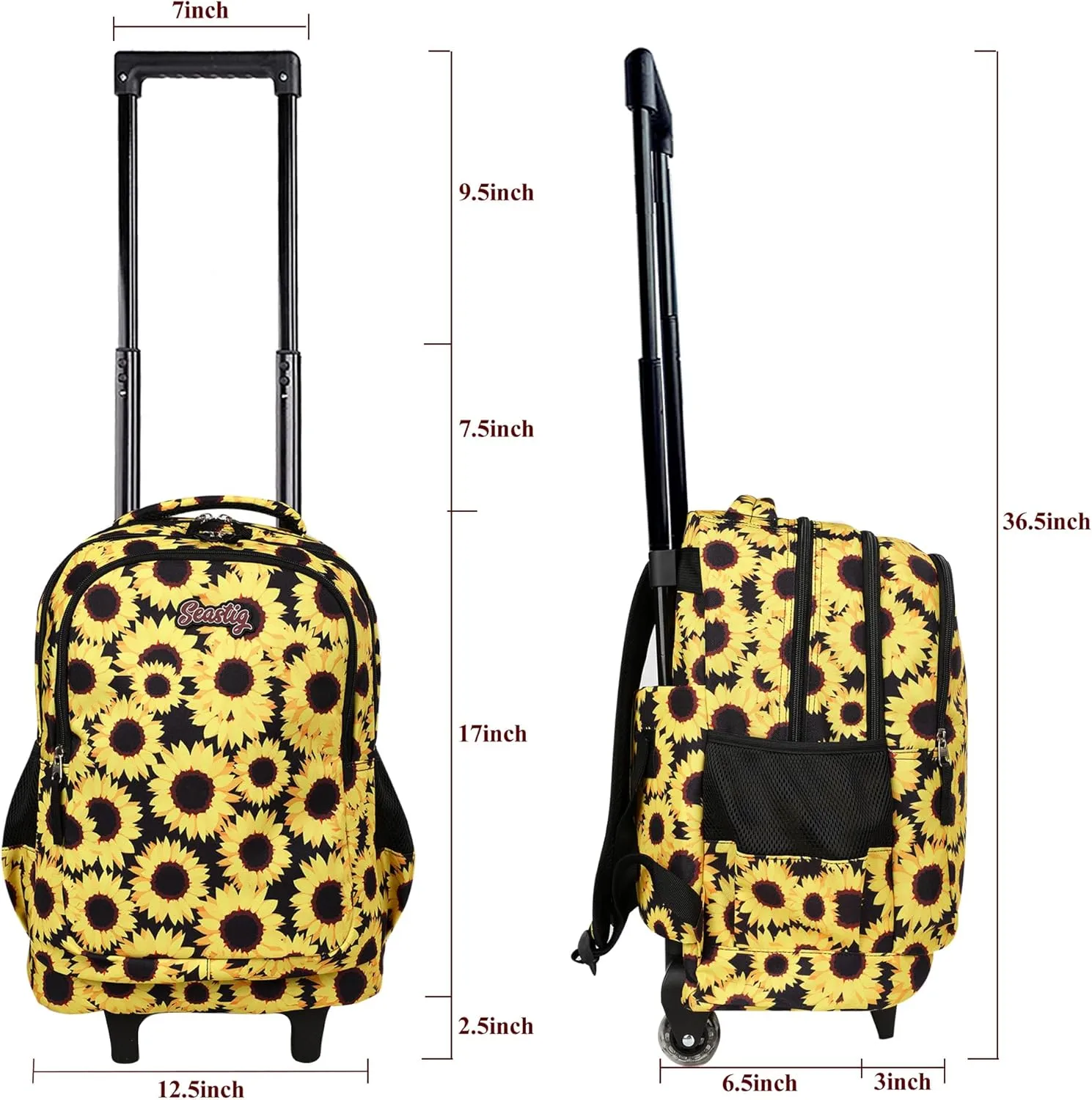 seastig Rolling Backpack 18in Double Handle Backpack Kids Wheeled Backpack Roller Backpack with Lunch Bag Set Girls Boys