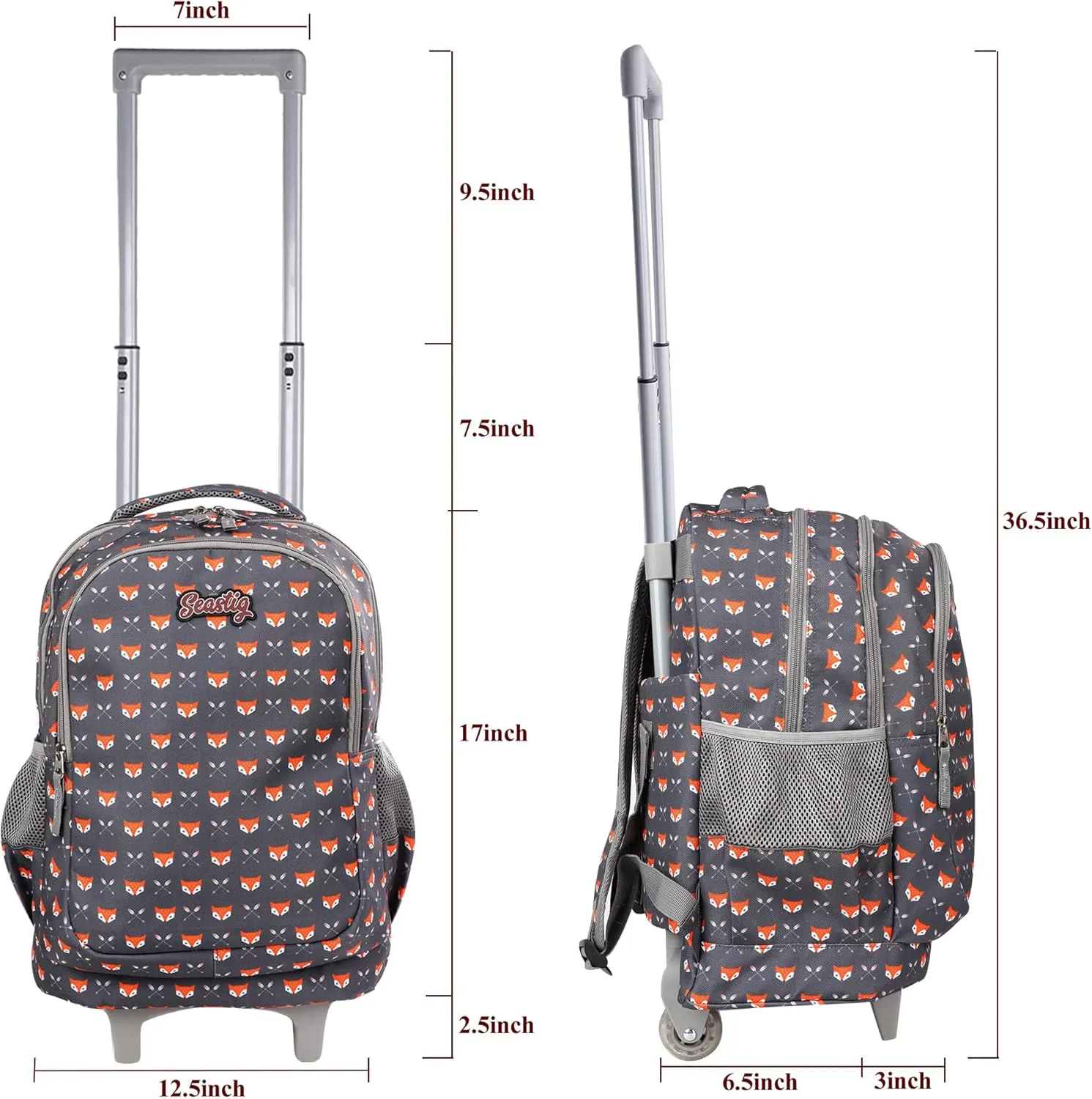 seastig Rolling Backpack 18in Double Handle Backpack Kids Wheeled Backpack Roller Backpack with Lunch Bag Set Girls Boys