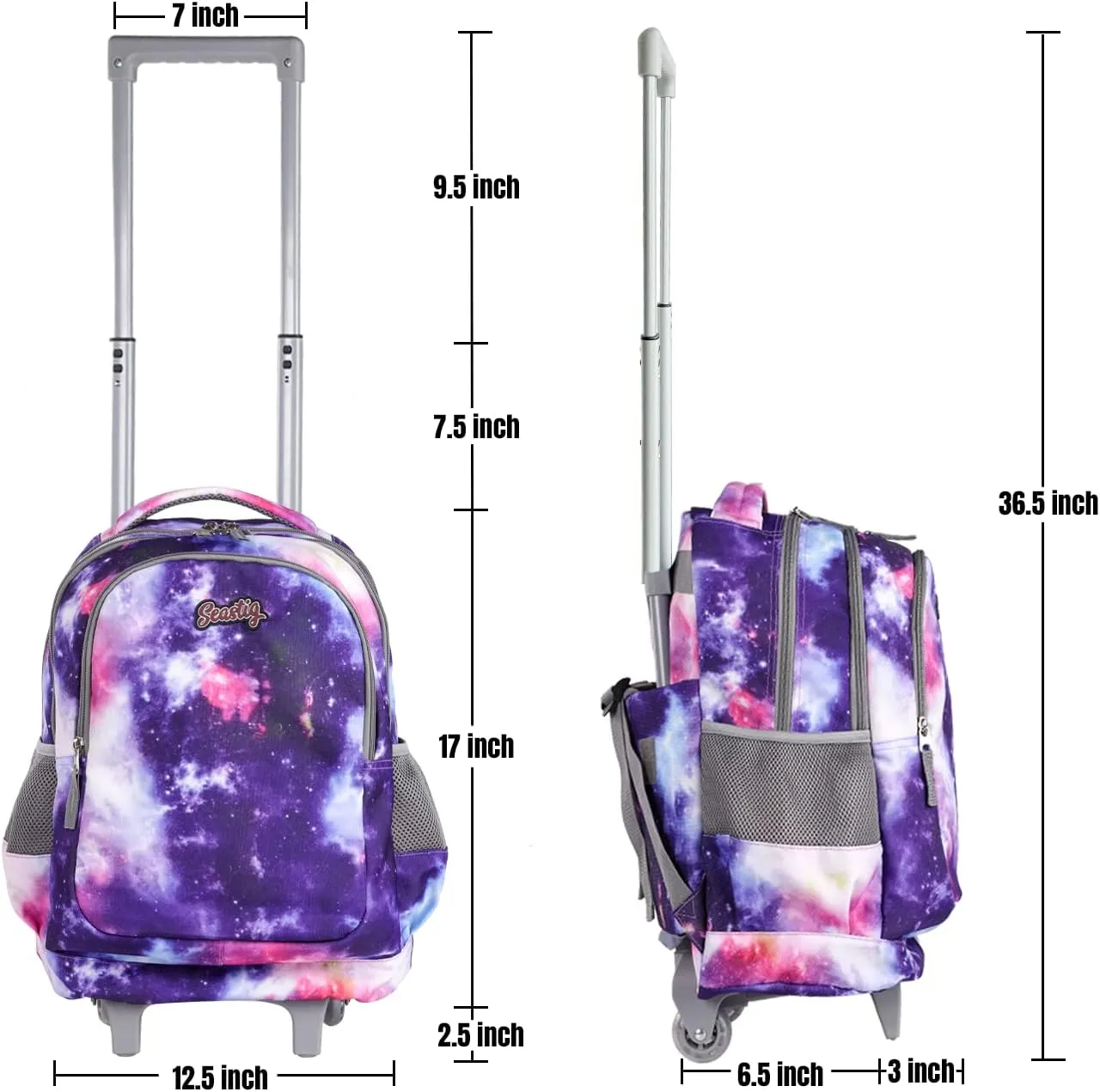 seastig Rolling Backpack 18in Double Handle Backpack Kids Wheeled Backpack Roller Backpack with Lunch Bag Set Girls Boys