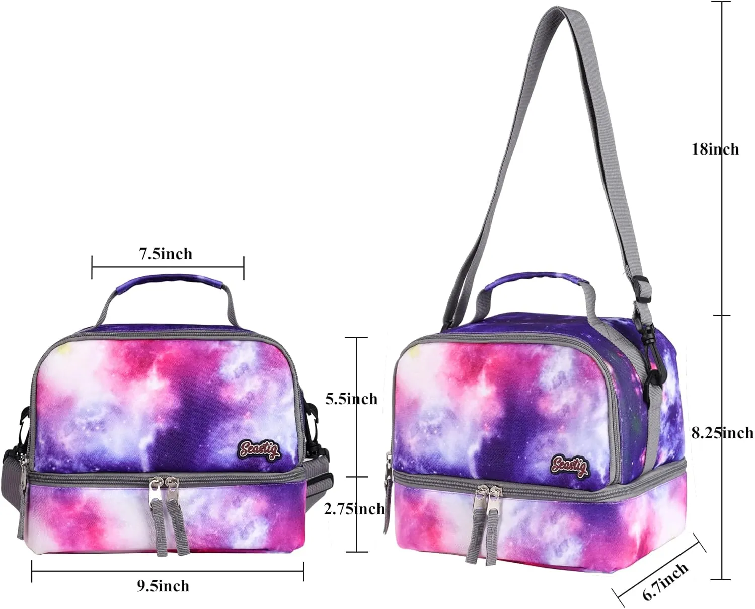 seastig Rolling Backpack 18in Double Handle Backpack Kids Wheeled Backpack Roller Backpack with Lunch Bag Set Girls Boys