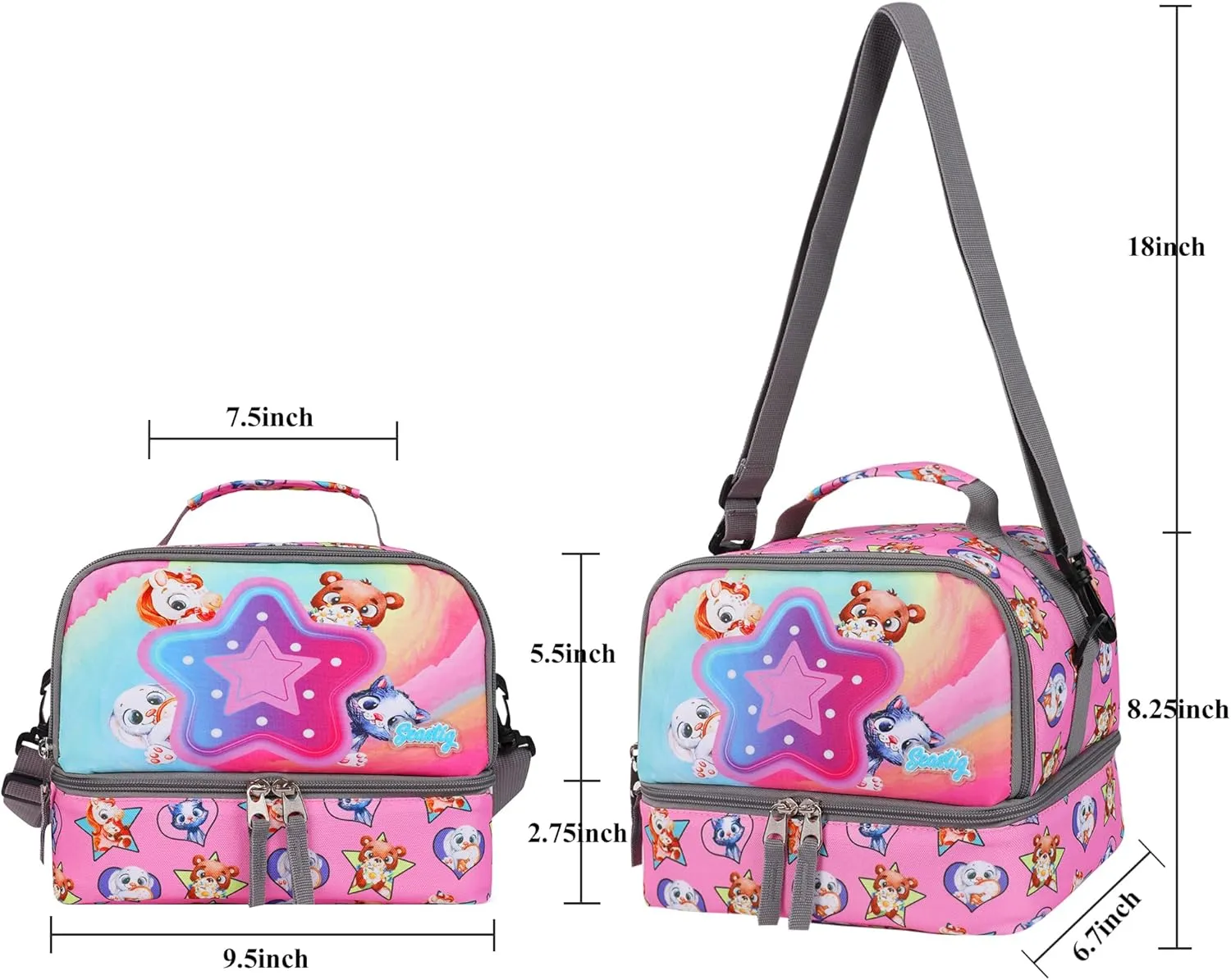 seastig Rolling Backpack 18in Double Handle Backpack Kids Wheeled Backpack Roller Backpack with Lunch Bag Set Girls Boys