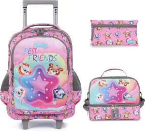 seastig Rolling Backpack 18in Double Handle Backpack Kids Wheeled Backpack Roller Backpack with Lunch Bag Set Girls Boys