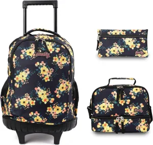seastig Rolling Backpack 18in Double Handle Backpack Kids Wheeled Backpack Roller Backpack with Lunch Bag Set Girls Boys