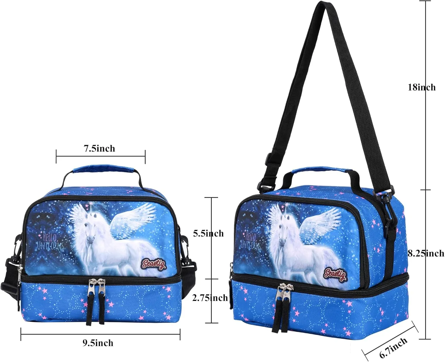 seastig Rolling Backpack 18in Double Handle Backpack Kids Wheeled Backpack Roller Backpack with Lunch Bag Set Girls Boys