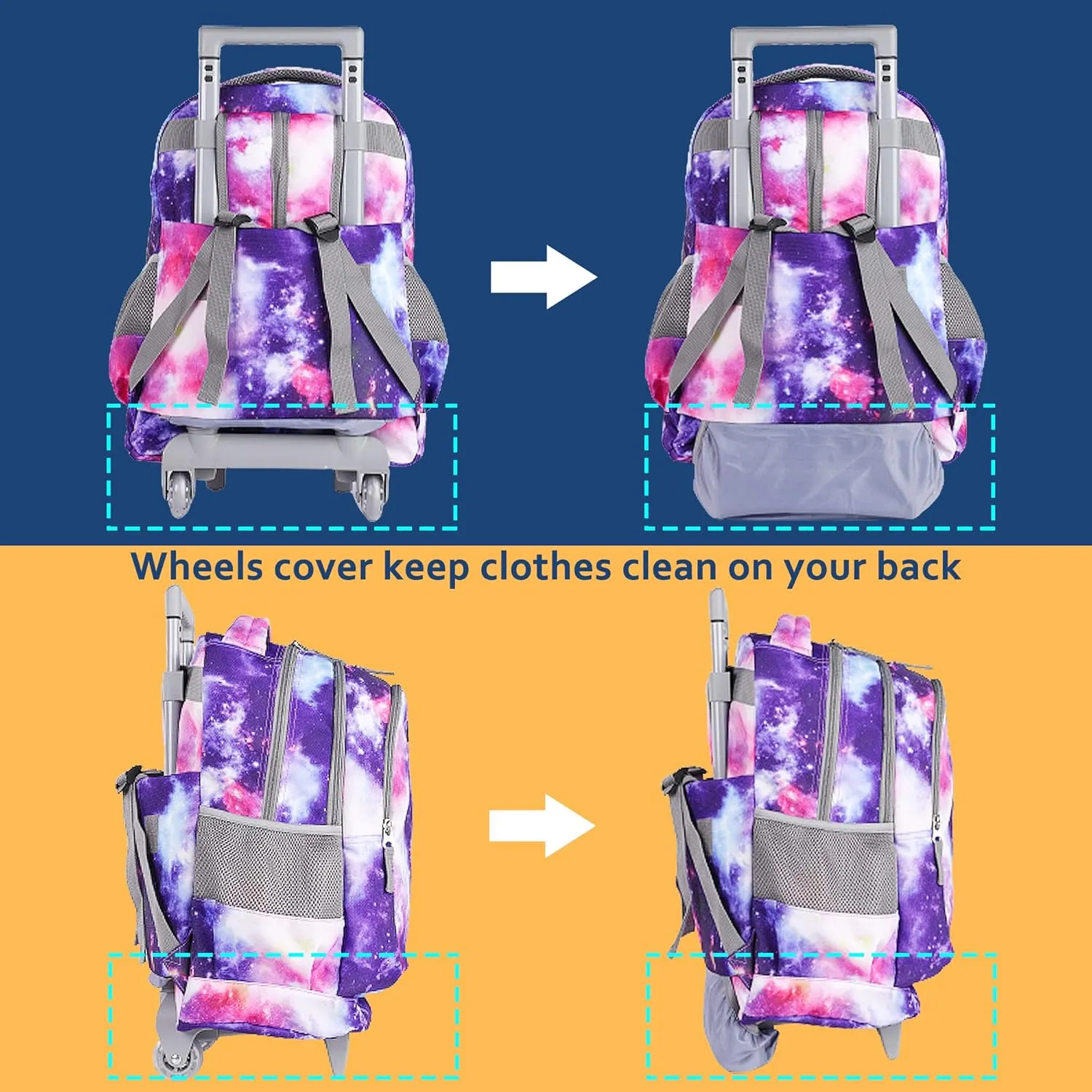 seastig Rolling Backpack 18in Double Handle Backpack Kids Wheeled Backpack Roller Backpack with Lunch Bag Set Girls Boys