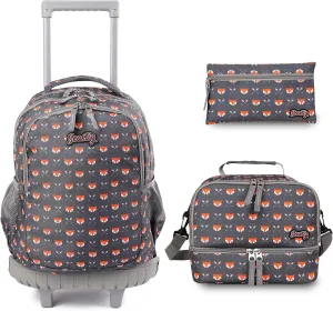 seastig Rolling Backpack 18in Double Handle Backpack Kids Wheeled Backpack Roller Backpack with Lunch Bag Set Girls Boys