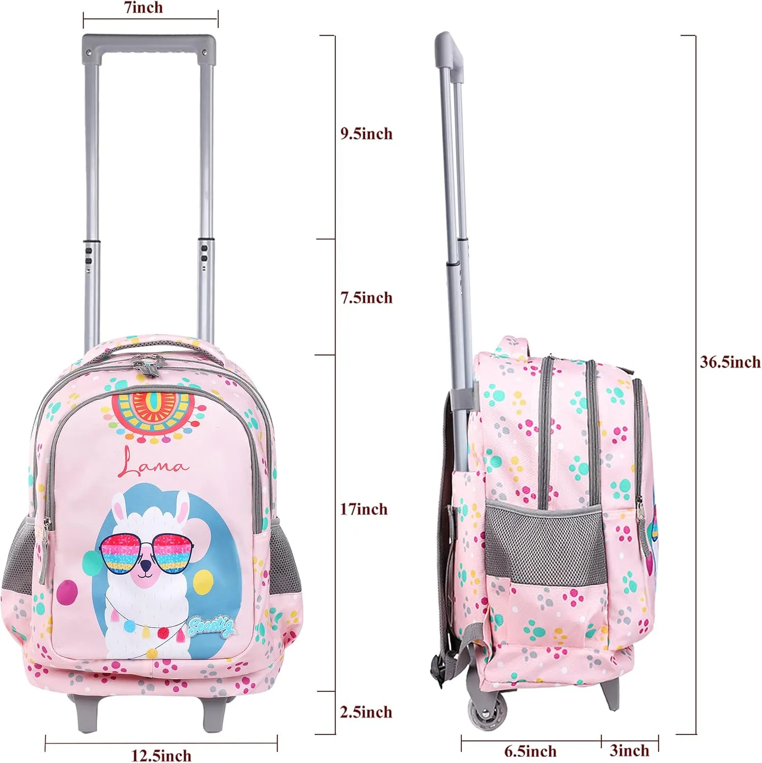 seastig Rolling Backpack for Kids Wheeled Backpack 18in Double Handle Backpack with Wheels