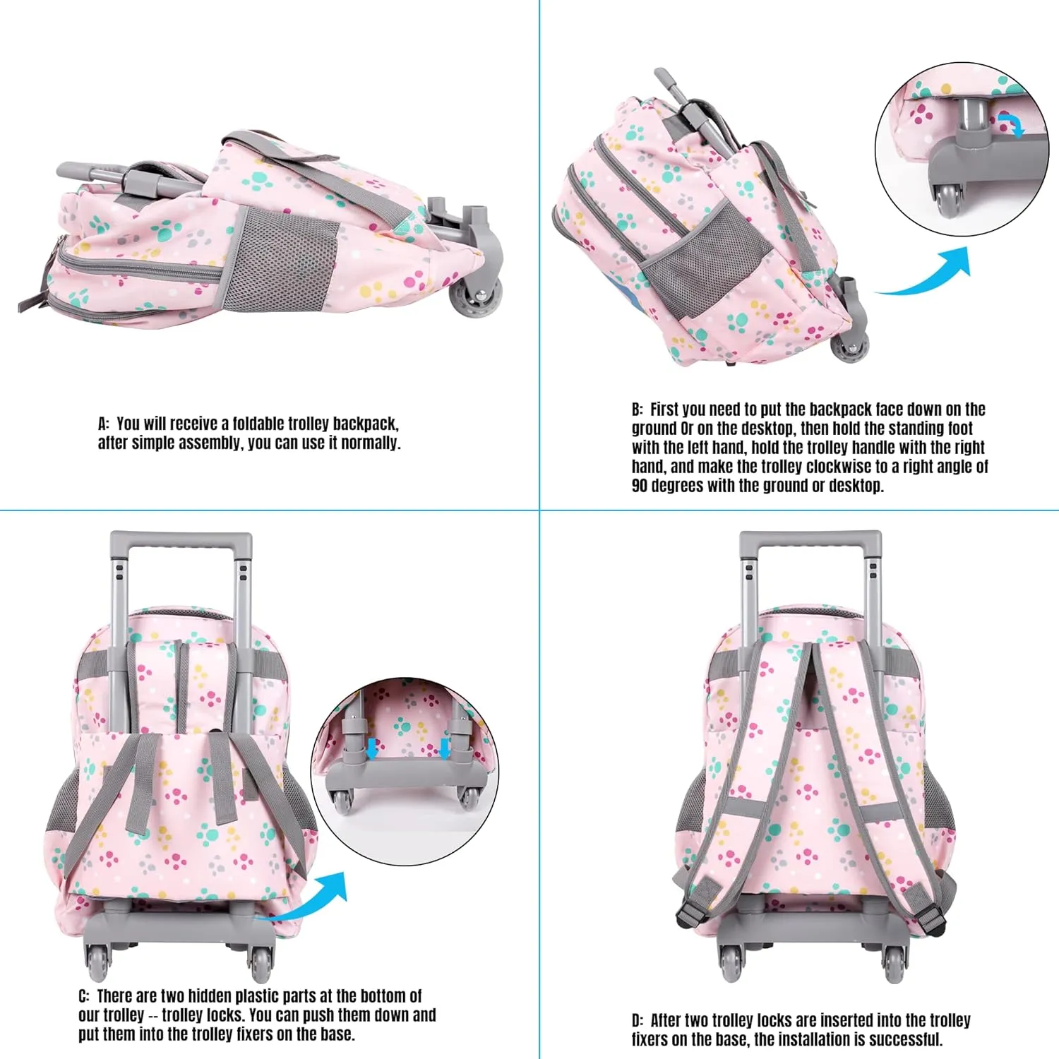 seastig Rolling Backpack for Kids Wheeled Backpack 18in Double Handle Backpack with Wheels