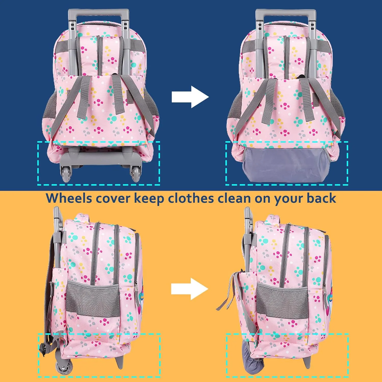 seastig Rolling Backpack for Kids Wheeled Backpack 18in Double Handle Backpack with Wheels