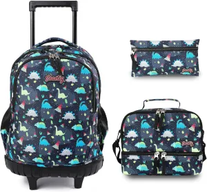 seastig Rolling Backpack Girls Boys 18in Wheeled Backpack Kids Backpack with Lunch Box and Pencil Case School Travel Bag