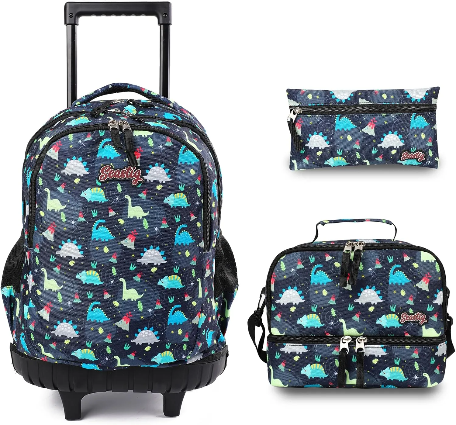 seastig Rolling Backpack Girls Boys 18in Wheeled Backpack Kids Backpack with Lunch Box and Pencil Case School Travel Bag