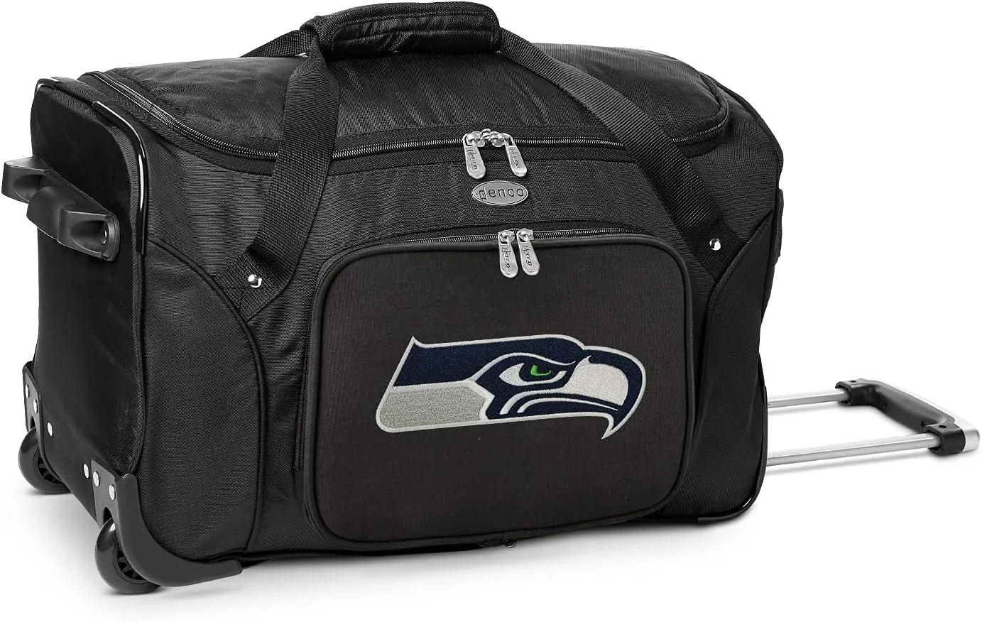 Seattle Seahawks Lightweight 22-inch Wheeled Duffel Bag with Telescopic Handle - Perfect Overnight Bag for Travel, Weekend Getaways, Airports, Gym, and Commuting