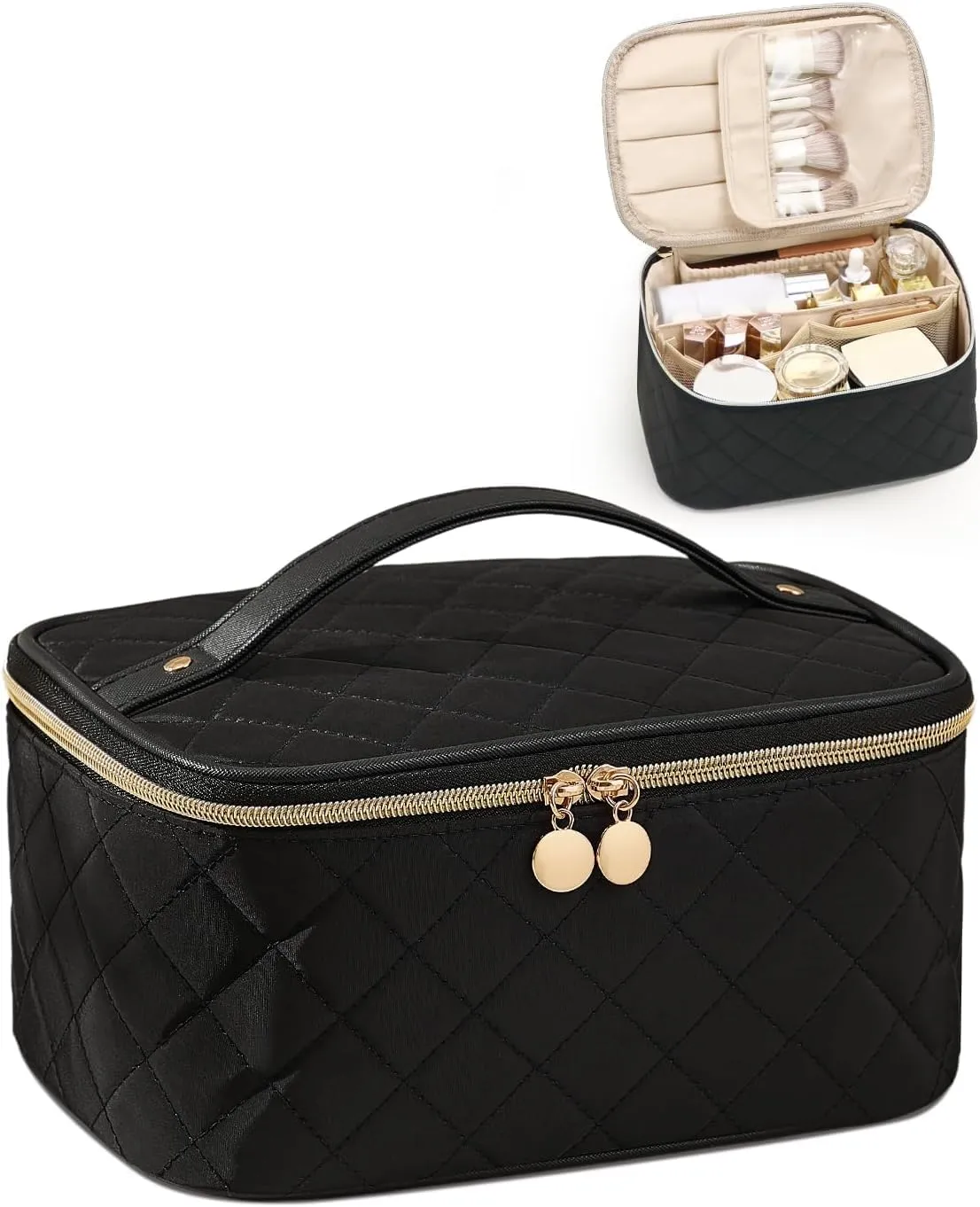 senbowe Makeup Bag, Large Capacity Portable Travel Cosmetic Bag, Waterproof Makeup Organizer for Women with Handle and Divider
