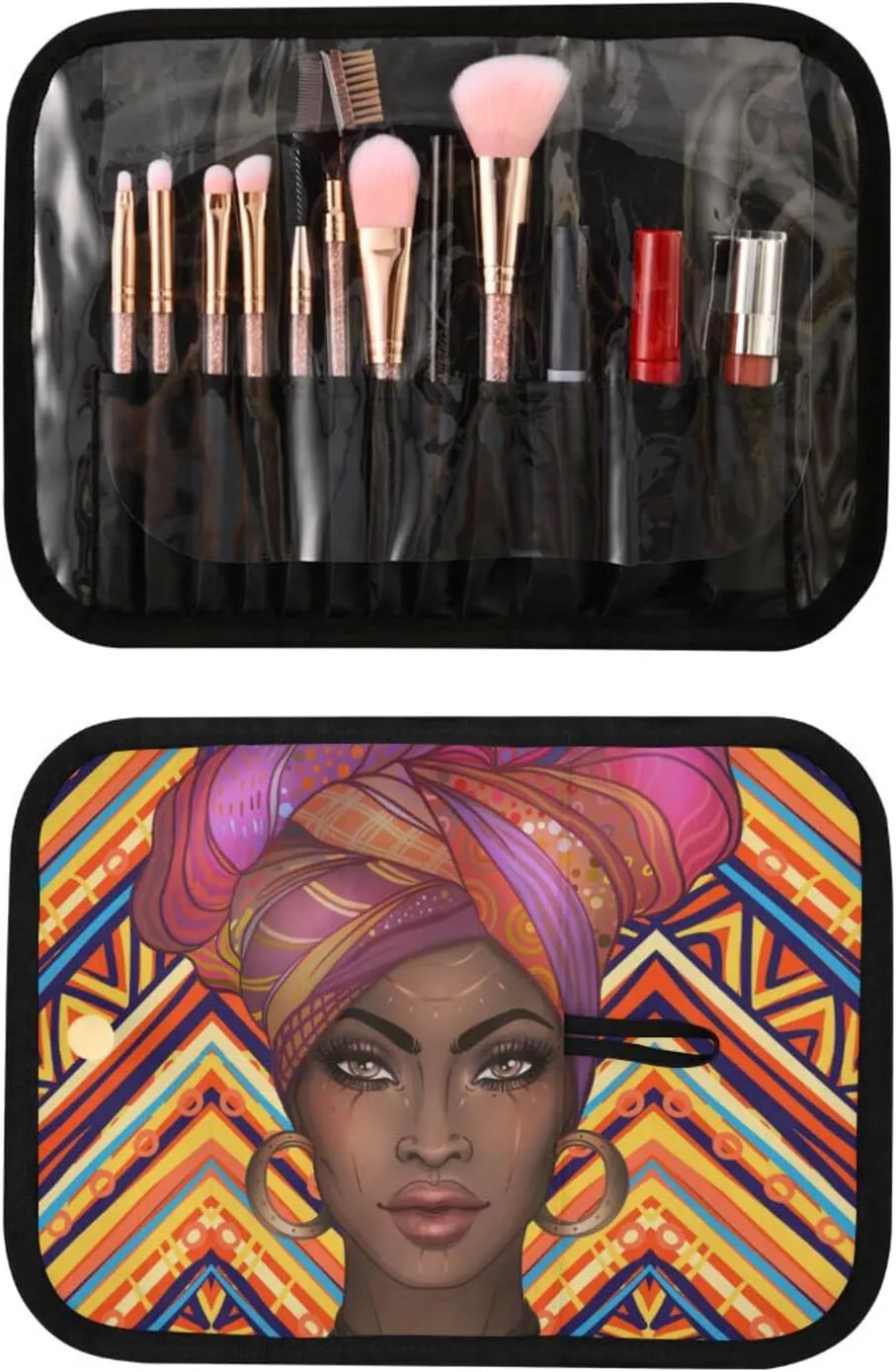 senya African American Woman Ethnic Toiletry Bag Hanging Travel Makeup Bag 3 PCS, Portable Makeup Organizer Cosmetic Bag Clear