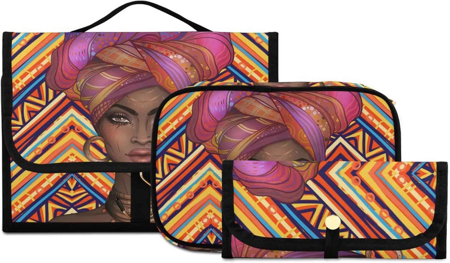 senya African American Woman Ethnic Toiletry Bag Hanging Travel Makeup Bag 3 PCS, Portable Makeup Organizer Cosmetic Bag Clear