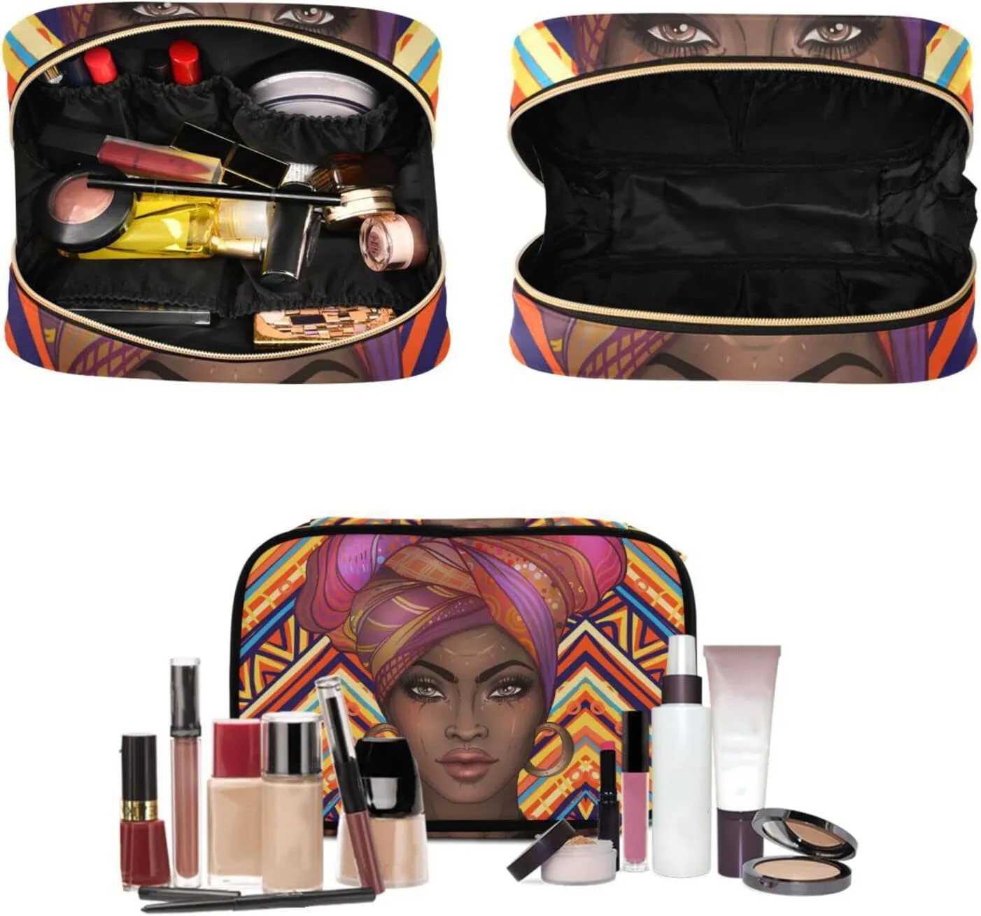 senya African American Woman Ethnic Toiletry Bag Hanging Travel Makeup Bag 3 PCS, Portable Makeup Organizer Cosmetic Bag Clear