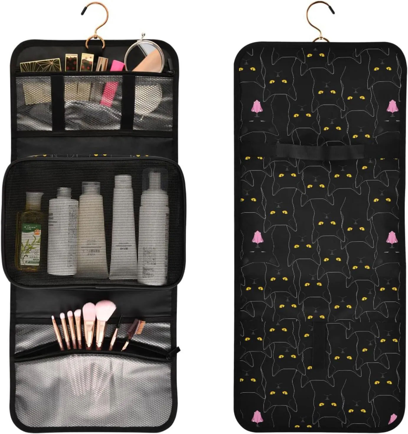 senya Black Cats Pattern Toiletry Bag Hanging Travel Makeup Bag 3 PCS, Portable Makeup Organizer Cosmetic Bag Clear