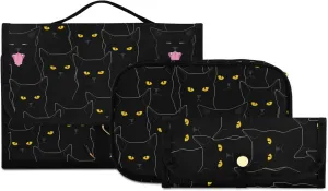 senya Black Cats Pattern Toiletry Bag Hanging Travel Makeup Bag 3 PCS, Portable Makeup Organizer Cosmetic Bag Clear