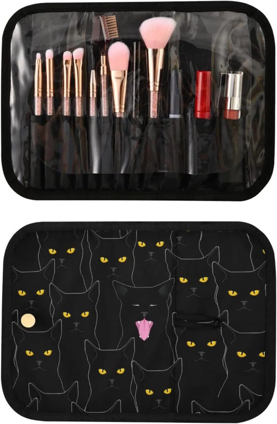 senya Black Cats Pattern Toiletry Bag Hanging Travel Makeup Bag 3 PCS, Portable Makeup Organizer Cosmetic Bag Clear