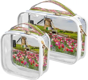senya Clear Toiletry Bag,Travel Makeup Cosmetic Bag Carry on Airport Airline Compliant Bag Holland Tulips Flowers for Women Men
