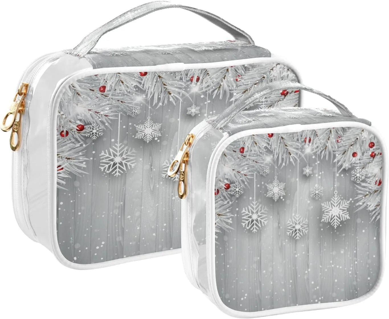 senya Clear Toiletry Bag,Travel Makeup Cosmetic Bag Carry on Airport Airline Compliant Bag Silver Christmas Tree Snowflake for Women Men