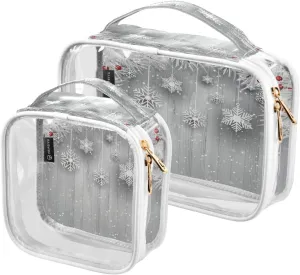 senya Clear Toiletry Bag,Travel Makeup Cosmetic Bag Carry on Airport Airline Compliant Bag Silver Christmas Tree Snowflake for Women Men