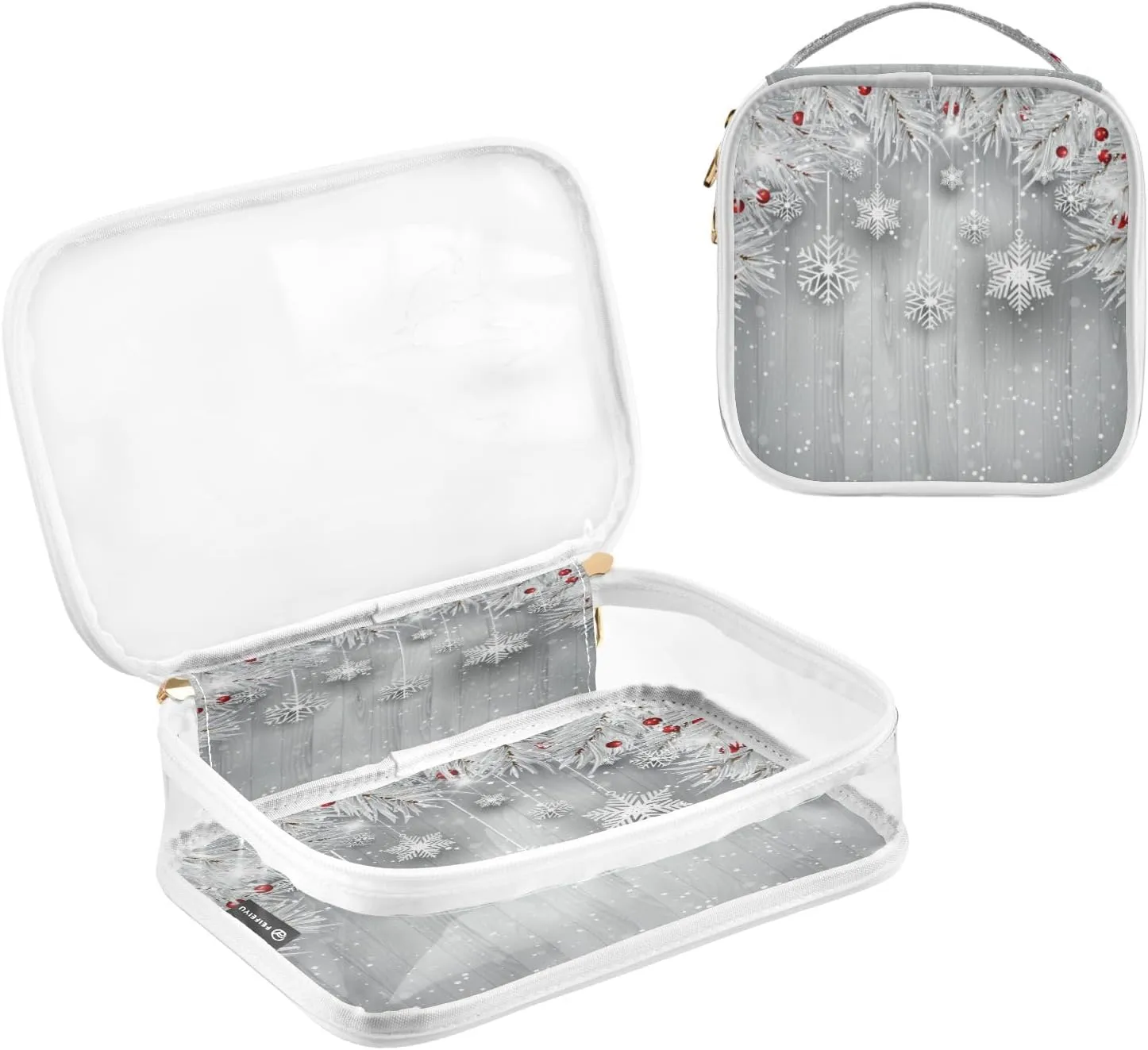 senya Clear Toiletry Bag,Travel Makeup Cosmetic Bag Carry on Airport Airline Compliant Bag Silver Christmas Tree Snowflake for Women Men