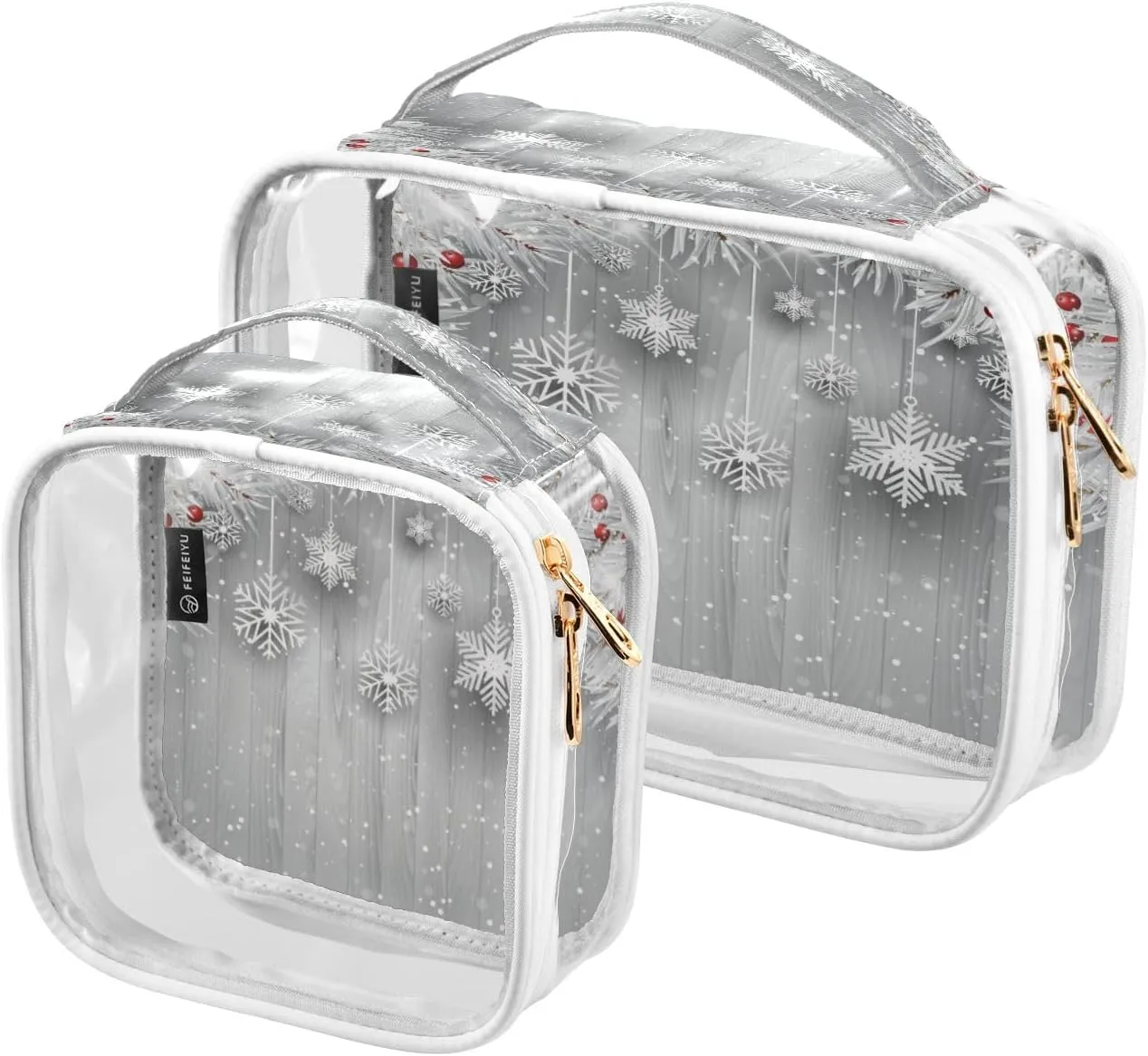 senya Clear Toiletry Bag,Travel Makeup Cosmetic Bag Carry on Airport Airline Compliant Bag Silver Christmas Tree Snowflake for Women Men