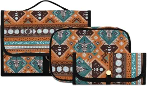 senya Indian Tribal Aztec Ornament with Skulls Toiletry Bag Hanging Travel Makeup Bag 3 PCS, Portable Makeup Organizer Cosmetic Bag Clear