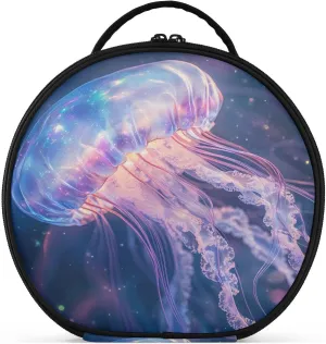 senya Round Cosmetic Pouch Travel Makeup Train Case Organizer Bag Portable Makeup Brushes Toiletry Jewelry Accessories Jellyfish