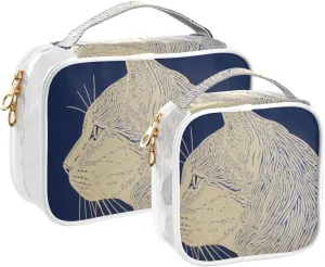 senya Toiletry Bags Abstract Cat on Blue Background, Clear Makeup Organizing Bag for Women Men, Waterproof Makeup Bag Travel Cosmetic Bags for Bathroom, Business, Vacation - 2 Pack