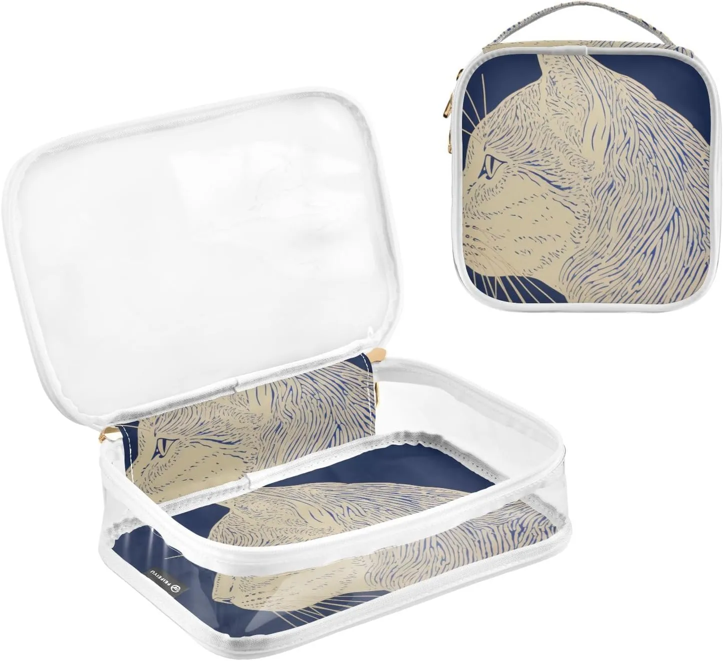 senya Toiletry Bags Abstract Cat on Blue Background, Clear Makeup Organizing Bag for Women Men, Waterproof Makeup Bag Travel Cosmetic Bags for Bathroom, Business, Vacation - 2 Pack