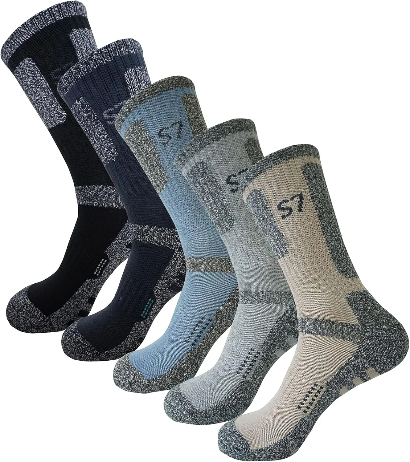SEOULSTORY7 5pack Men's Climbing Cushion Hiking/Performance Crew Socks