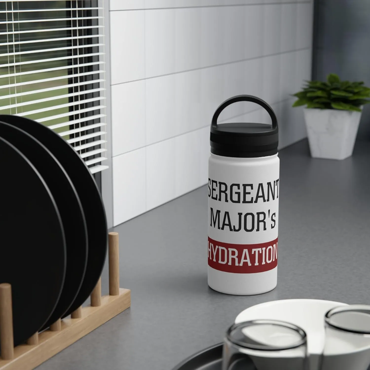 Sergeant Major's Hydration: Insulated Water Bottle – Stainless Steel, Handle Lid, Perfect Military Gift, 12oz, 18oz, 32oz