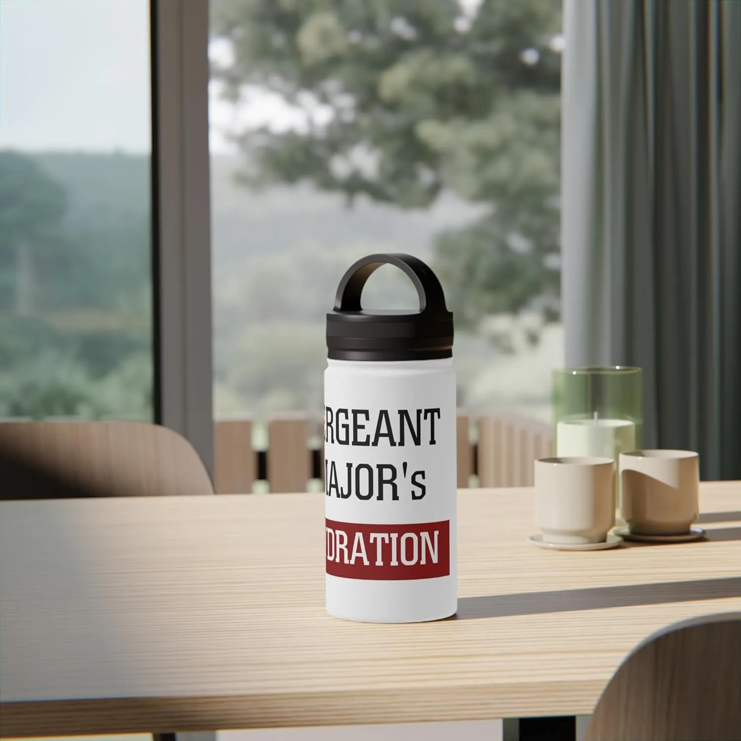 Sergeant Major's Hydration: Insulated Water Bottle – Stainless Steel, Handle Lid, Perfect Military Gift, 12oz, 18oz, 32oz