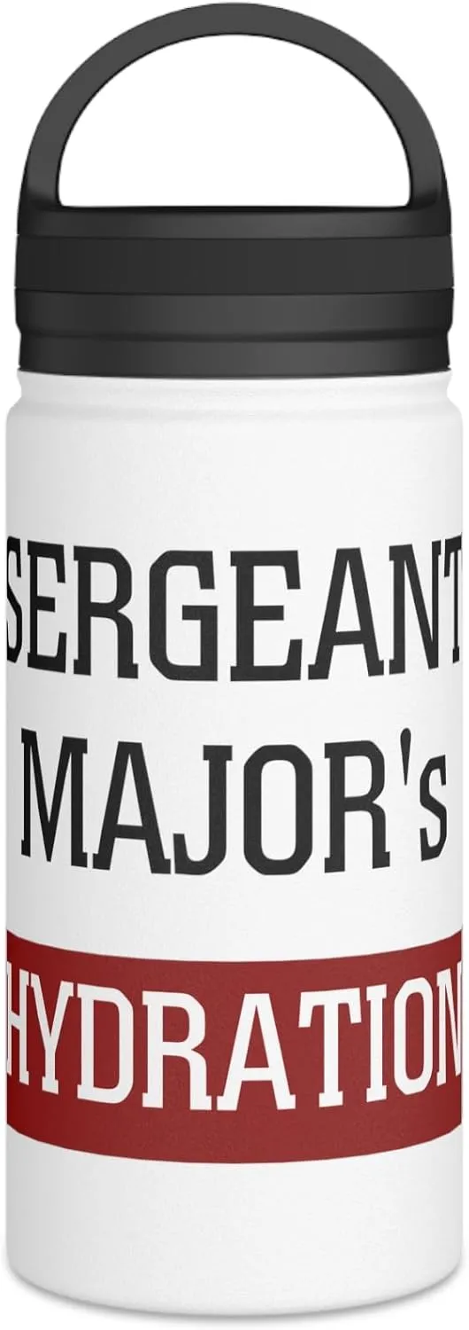 Sergeant Major's Hydration: Insulated Water Bottle – Stainless Steel, Handle Lid, Perfect Military Gift, 12oz, 18oz, 32oz