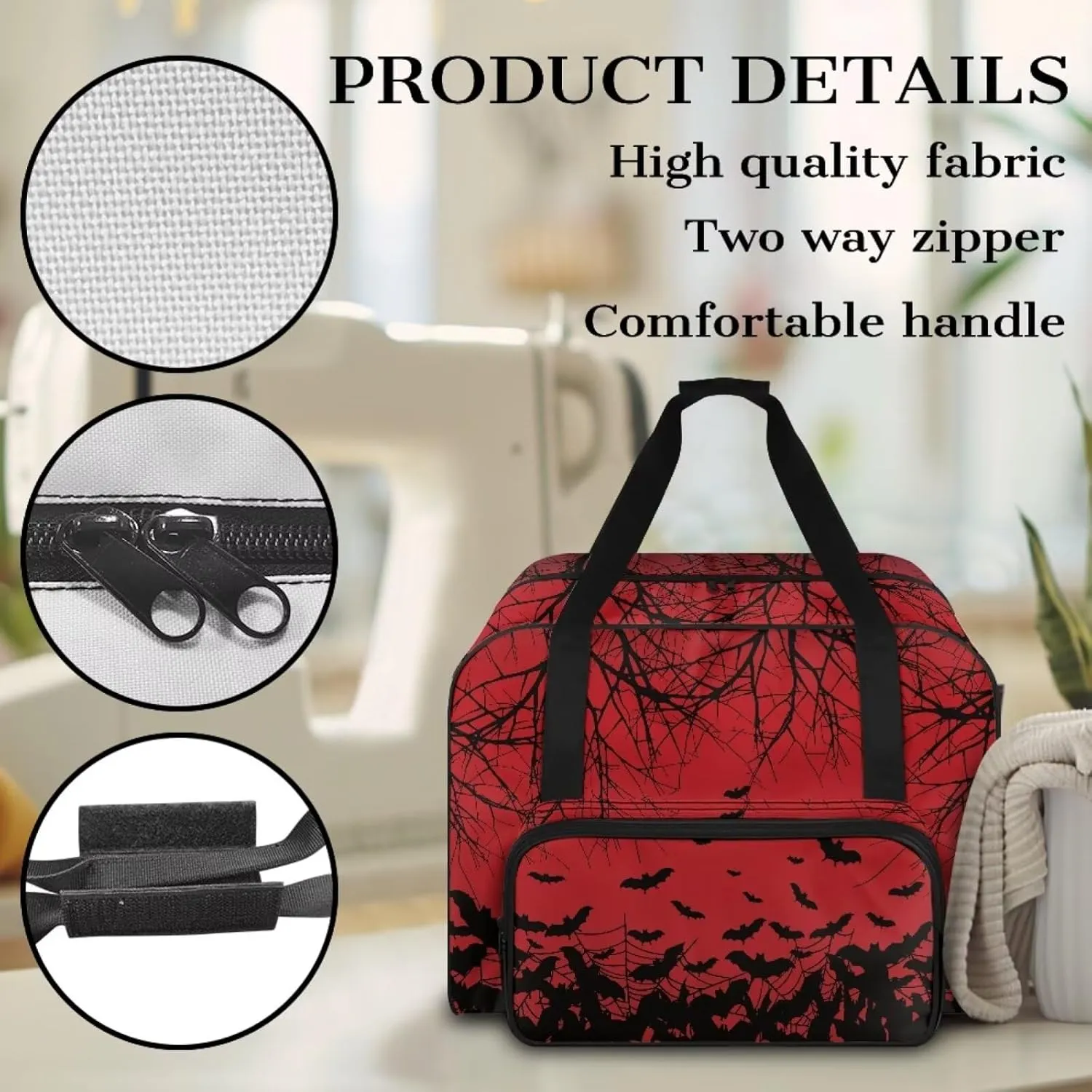 Sewing Machine Case Bat Sewing Machine Accessories for Most Standard Singer, Brother, Janome Halloween Decorations Indoor Hand Bag Tote