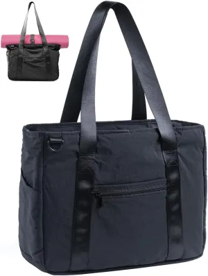 SFYBYHEART Women's Large Travel Tote with Pockets, Nylon Work, School, Gym Bag for Yoga Mat Buckle